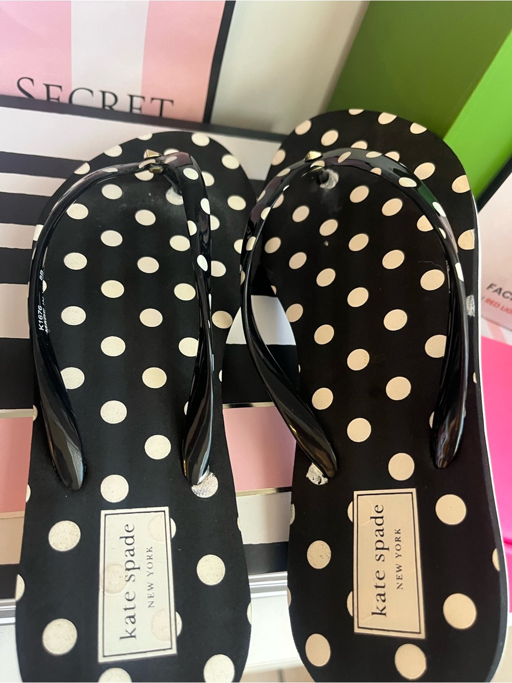 kate spade Black and White Polka Dot Flip Flop Sandals